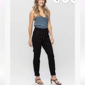 Judy Blue High Waist Double Roll Cuff Drawstring Waist Denim Jogger Pants 30